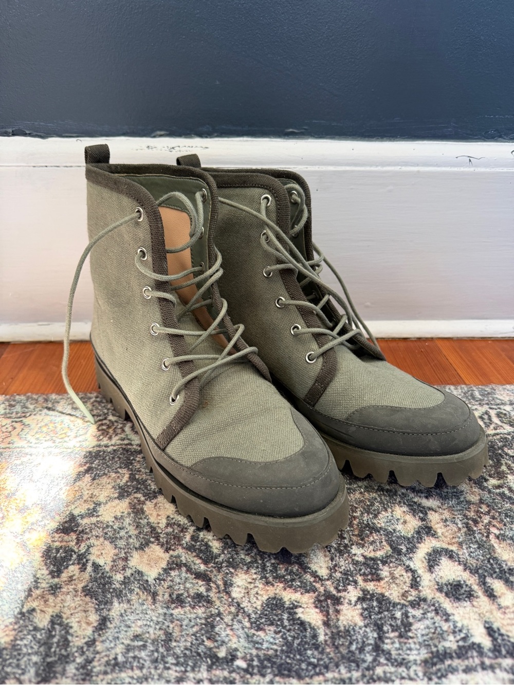 J. Crew Olive Canvas Lace-Up Combat Boots